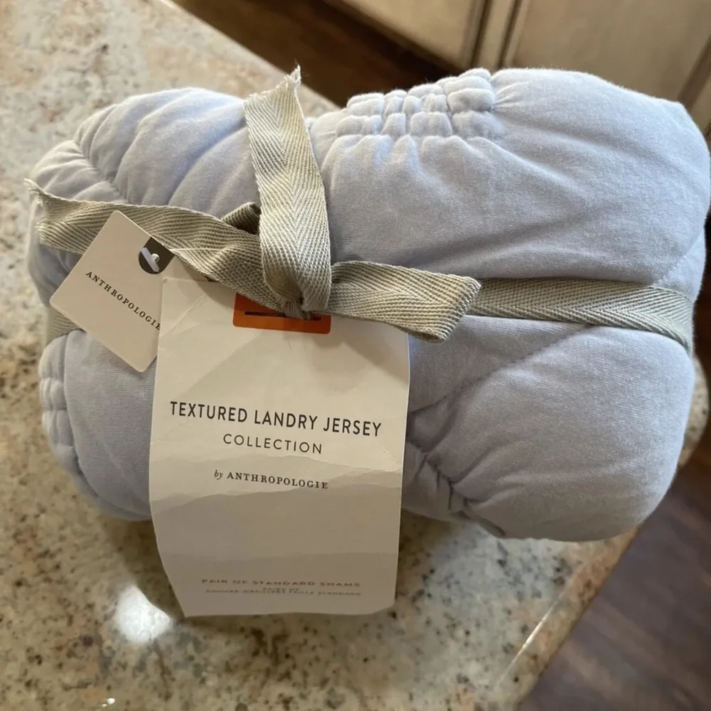 Anthropologie Textured Landry Shams Shams Standard Set Of 2 Cotton Light Blue